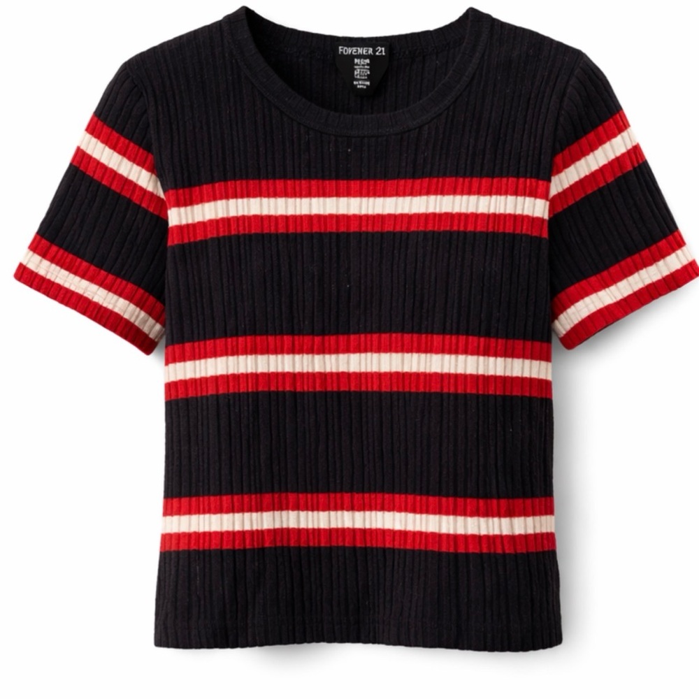 Forever 21 Black Tee with Red and White Stripes